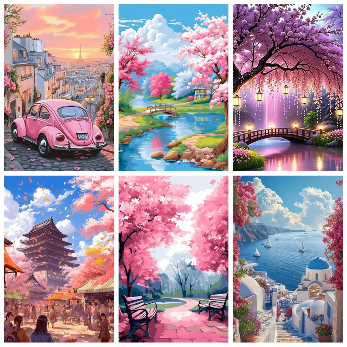 Art Craft Kit - By Numbers Cherry Blossom Landscape Drawing