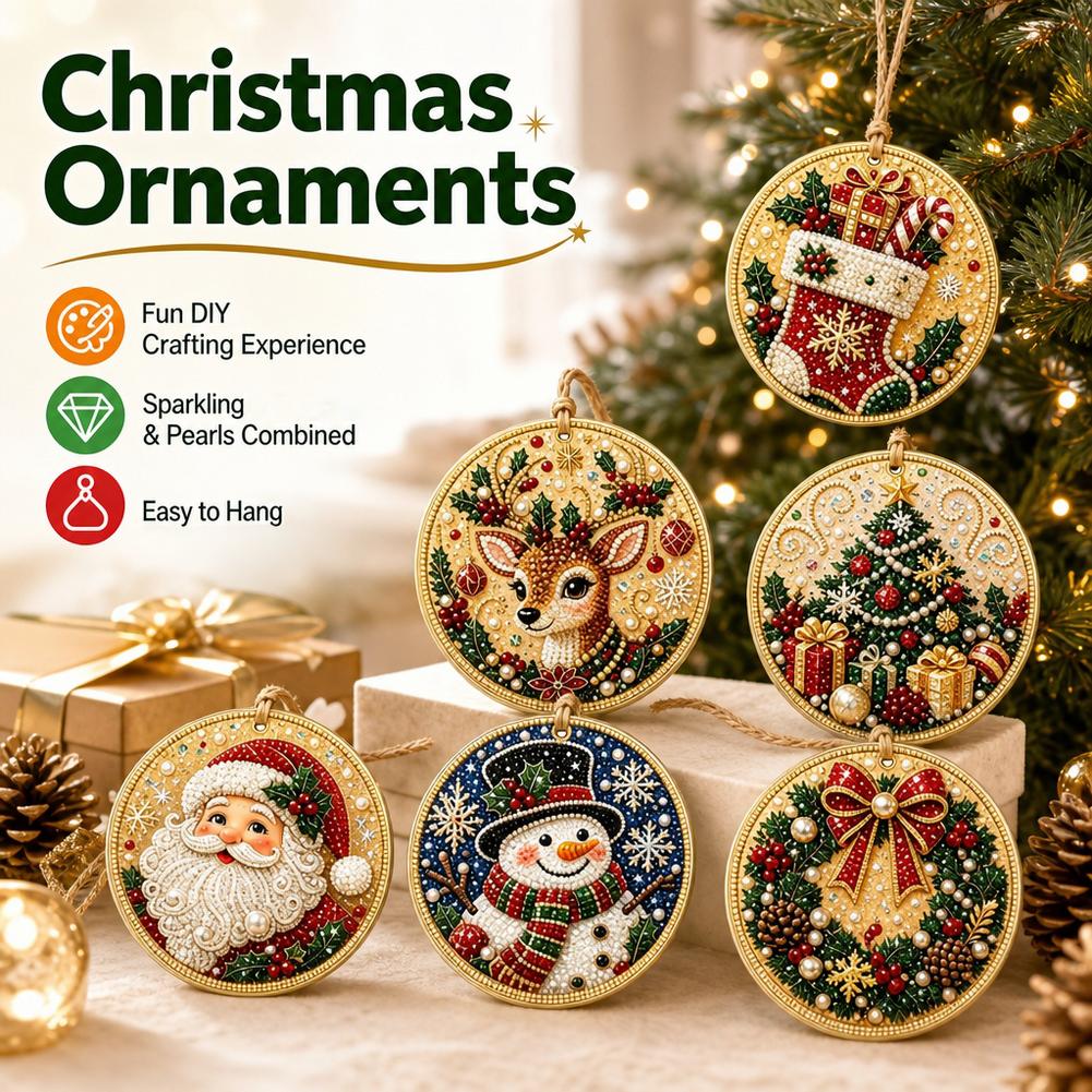 Art Craft Kit - 6Pcs Christmas Ornaments Diamond Painting Kit