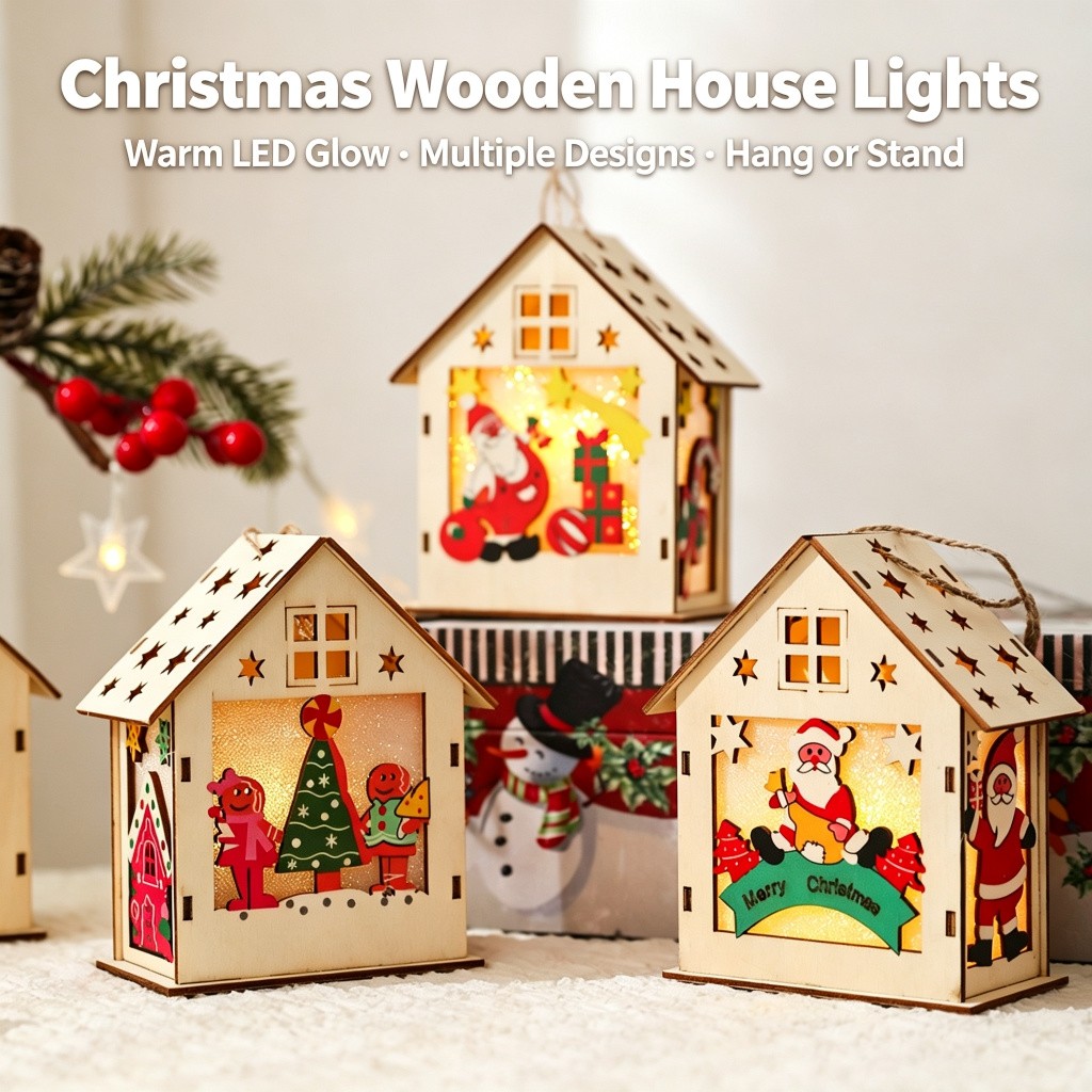 3D Wooden Christmas House Craf - Light Art And Craft ulasan dan harga