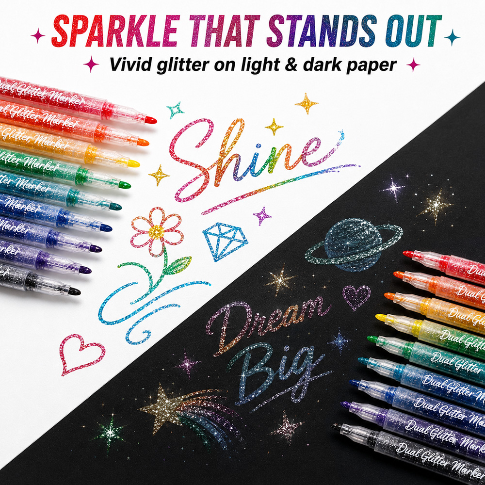 12Pcs Dual Tip Glitter Markers - Light Art And Craft ulasan dan harga